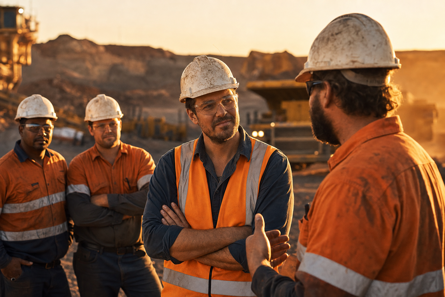 Mining supervisors in discussion on site